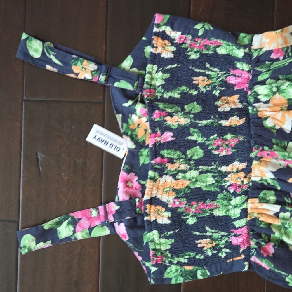 NEW Old Navy Wide Leg Blue Floral Linen-Blend Adjustable Strap Jumpsuit - MP - Picture 9 of 13